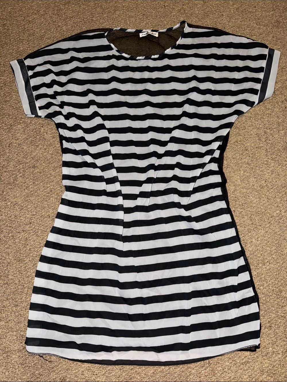 Striped Sheer Swim Coverup Tunic M